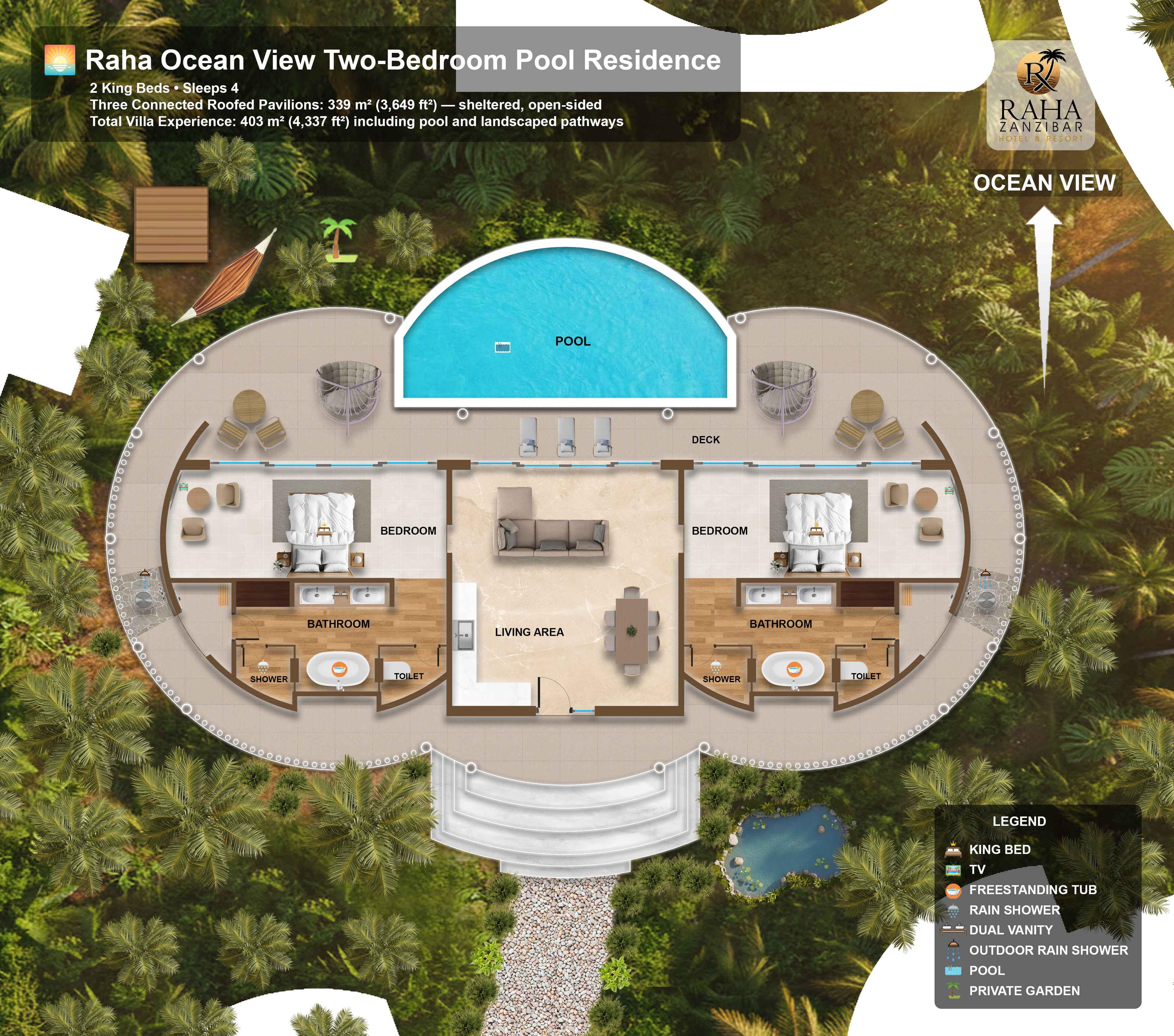 Raha Oceanfront Two-Bedroom Villa floor plan